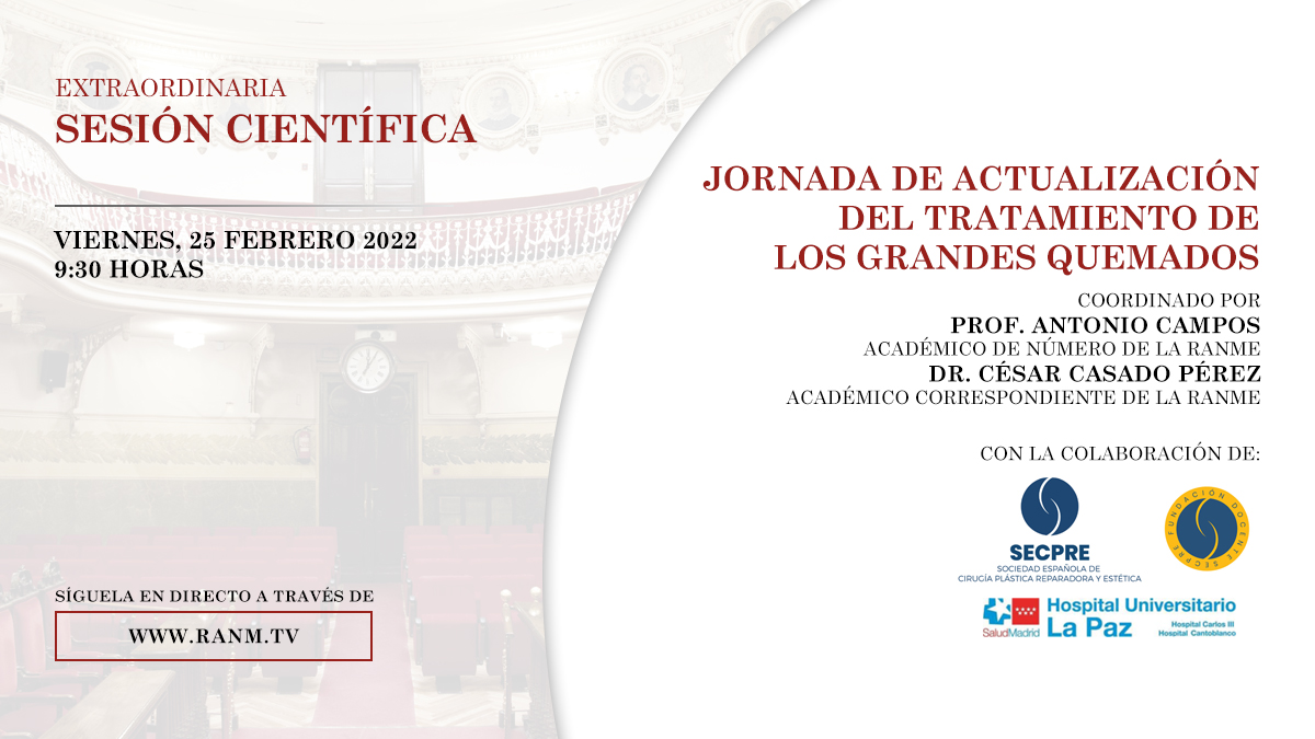 En una hora dará comienzo la JORNADA DE ACTUALIZACIÓN DEL TRATAMIENTO DE LOS GRANDES QUEMADOS
Una jornada que tratará los aspectos clínicos y quirúrgicos que afectan a estos pacientes <a href="/SECPREorg/">SECPRE</a>

Síguela en directo en ranm.tv y en la página de Facebook de la RANME