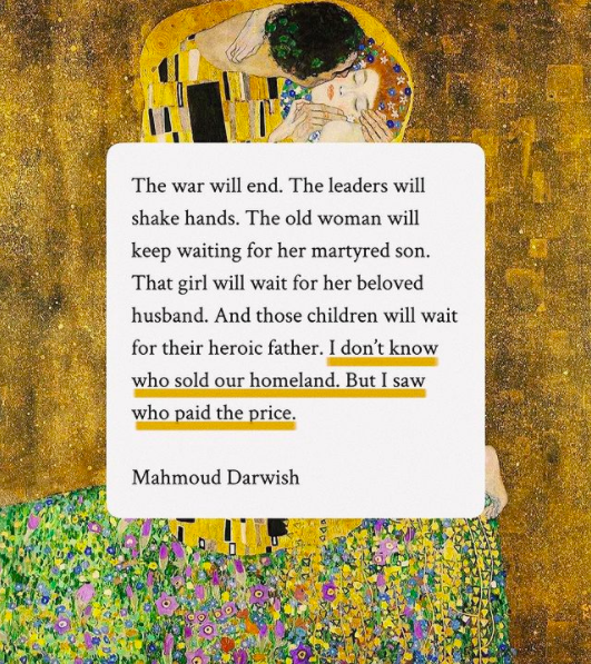 angrybrowngal's tweet photo. Very very relevant to remember this as things around us are escalating.

The painting is titled ‘The Kiss’, by Gustav Klimt✨
#angrybrowngal

#war #darwish #klimt #RussiaUkraineConflict #russianinvasion #RussiaInvadedUkraine #RussiaUkraineWar https://t.co/wF2halQ54E