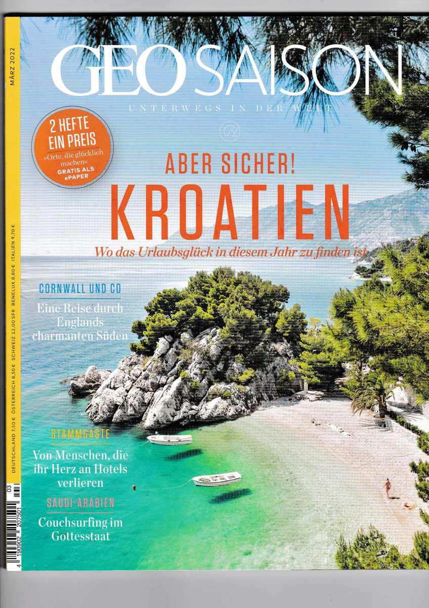 mintsRH's tweet photo. Jedan od vodećih njemačkih magazina za putovanja #GeoSaison svoje izdanje za ožujak posvetio je  hrvatskoj obali. 🌊

Vjerujemo da će 1710 kilometara dugo putovanje, od Buja u Istri do otoka Koločepa pored Dubrovnika, biti i 1710 razloga zašto posjetiti 🇭🇷 ove godine. https://t.co/4772s2Zn8f