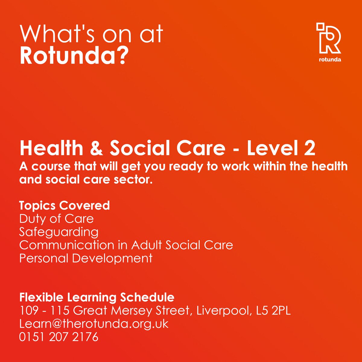 Do you want to start training and working within the health and social care sector?

3 qualifications in 2 weeks!*
✔️Entry 3 in Employability
✔️Award in Customer Service
✔️L2 in Health &amp; Social Care

lnkd.in/djW366i
📞01512072176

*T&amp;C. For19+ #LiverpoolCityRegion