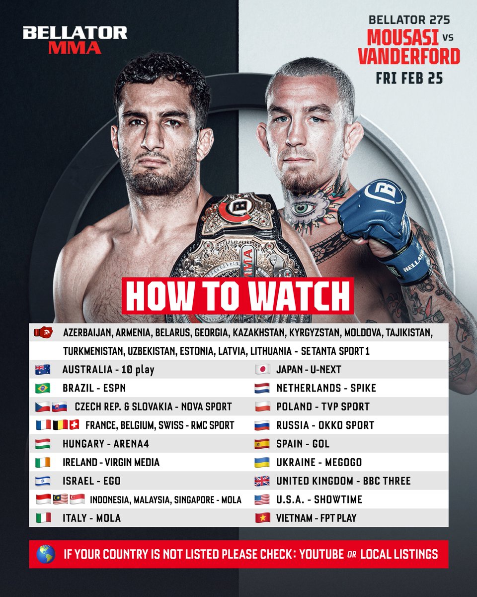 #Bellator275 is LIVE now from @3ArenaDublin! Here's how to watch wherever you are in the world 🌍 Country not listed? Tune in on the Bellator MMA YouTube channel.