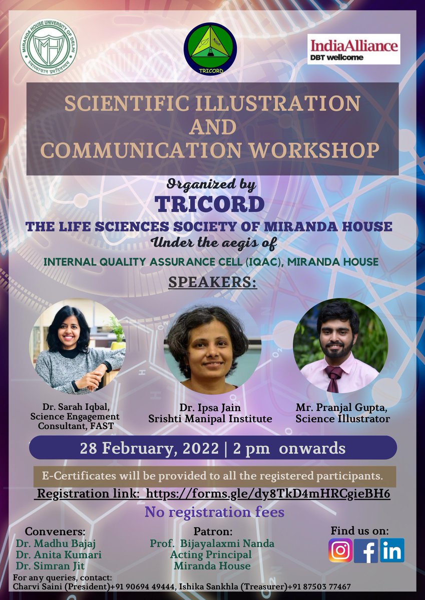 India_Alliance's tweet photo. TRICORD, The Life Science Society of @mirandahouse_ presents Scientific Illustration &amp; Communication #Workshop

in observance of #NationalScienceDay

🗓️Feb 28 | 2PM onwards

Register🔗: https://t.co/AC9OsB7ILR

Supported by @India_Alliance https://t.co/TkECgvy1fJ