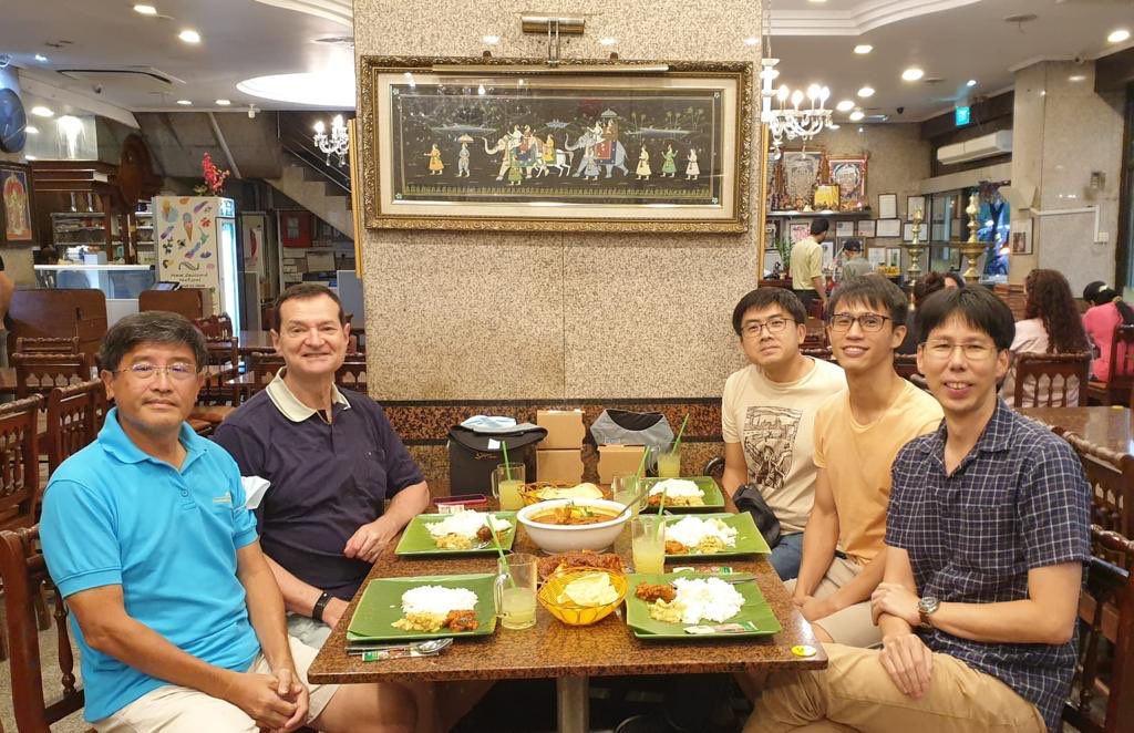 Mini Bone squad reunion at Banana Leaf Apolo restaurant in Singapore’s Little India. Prof Wilfred Peh of the NUS and Tien Jin Tan, Yet Yan and Chew Hong all of whom spent a year with us in Vancouver