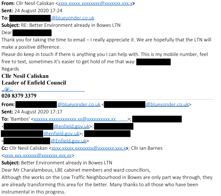 BBvoice4all's tweet photo. We've always suspected preferential treatment for the select few in Enfield's LTNs. Whilst those raising concerns wait months for a response (if they get one at all), the leading voice on Warwick Rd was issued with the Council Leader's mobile number within 10 mins of emailing. https://t.co/cZUPxGZozw