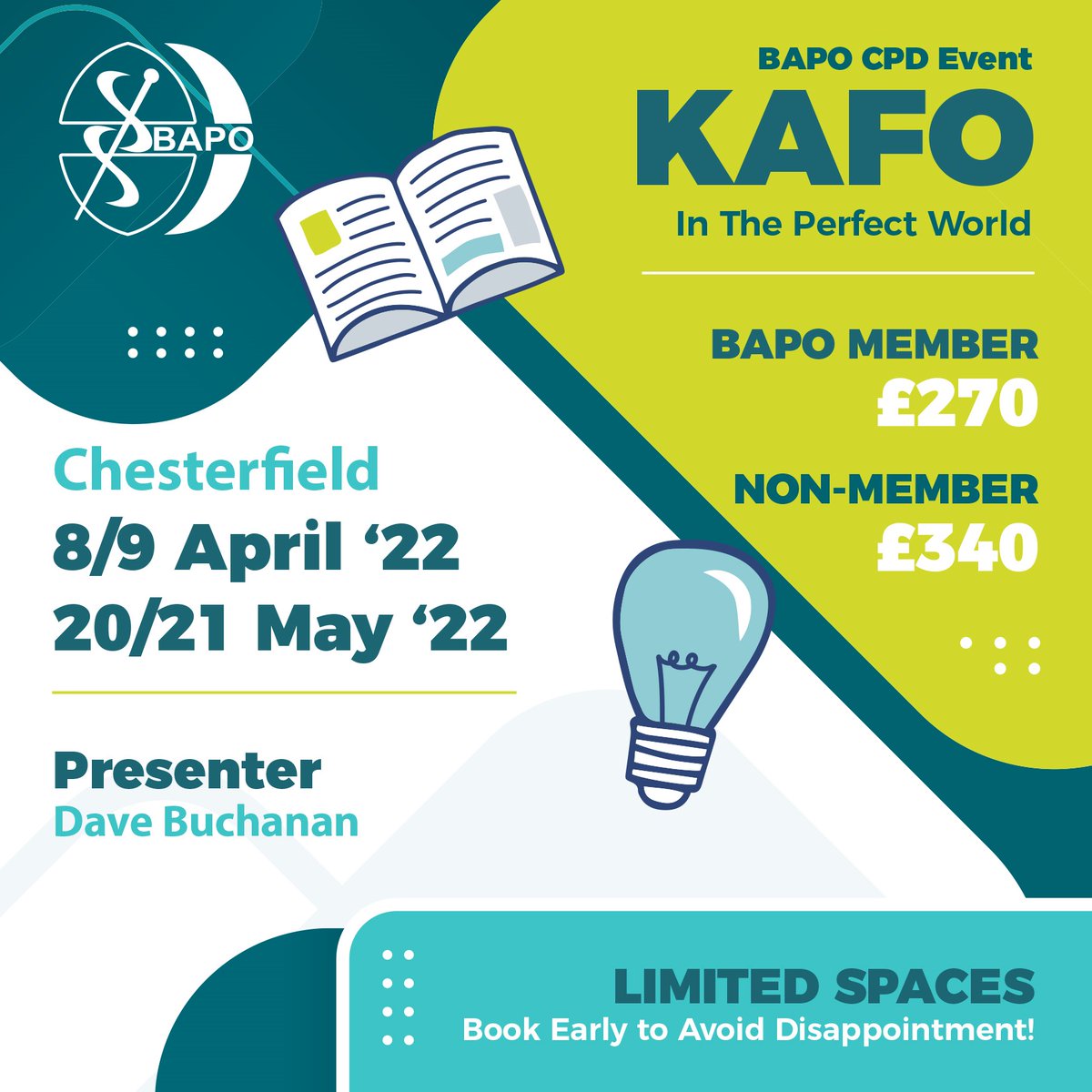 BAPO CPD event - KAFO in the perfect world
This course is for technicians &amp; clinicians &amp; aims to address the problems associated with information exchange between professional groups in the industry.  For more information &amp; details on how to book visit: ow.ly/iK0j50I350O