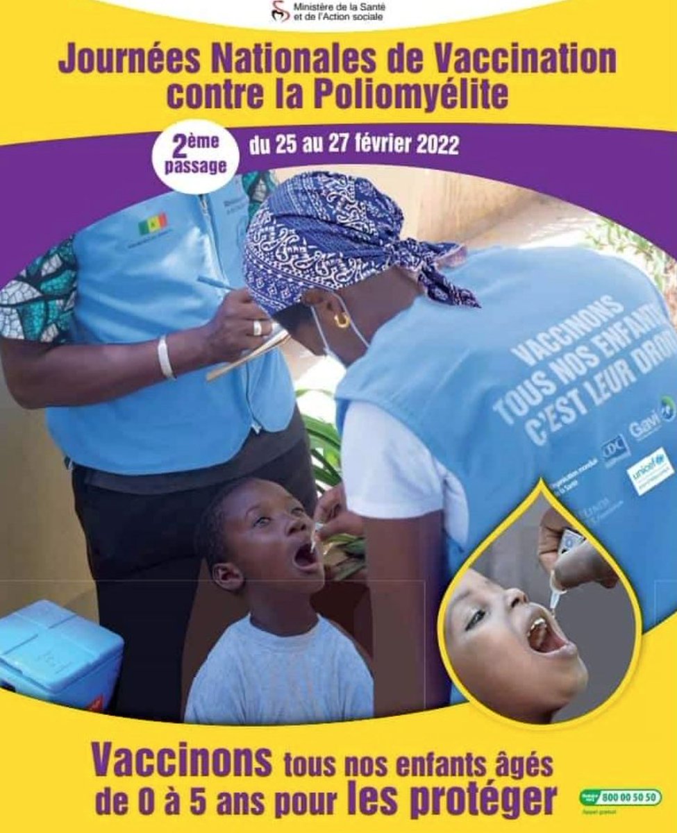 La deuxième phase de la campagne de vaccination contre la poliomyélite démarrera ce vendredi 25 février et se prolongera jusqu'au 27 Février 2022 #xeexpoliomyélite #Kebetu