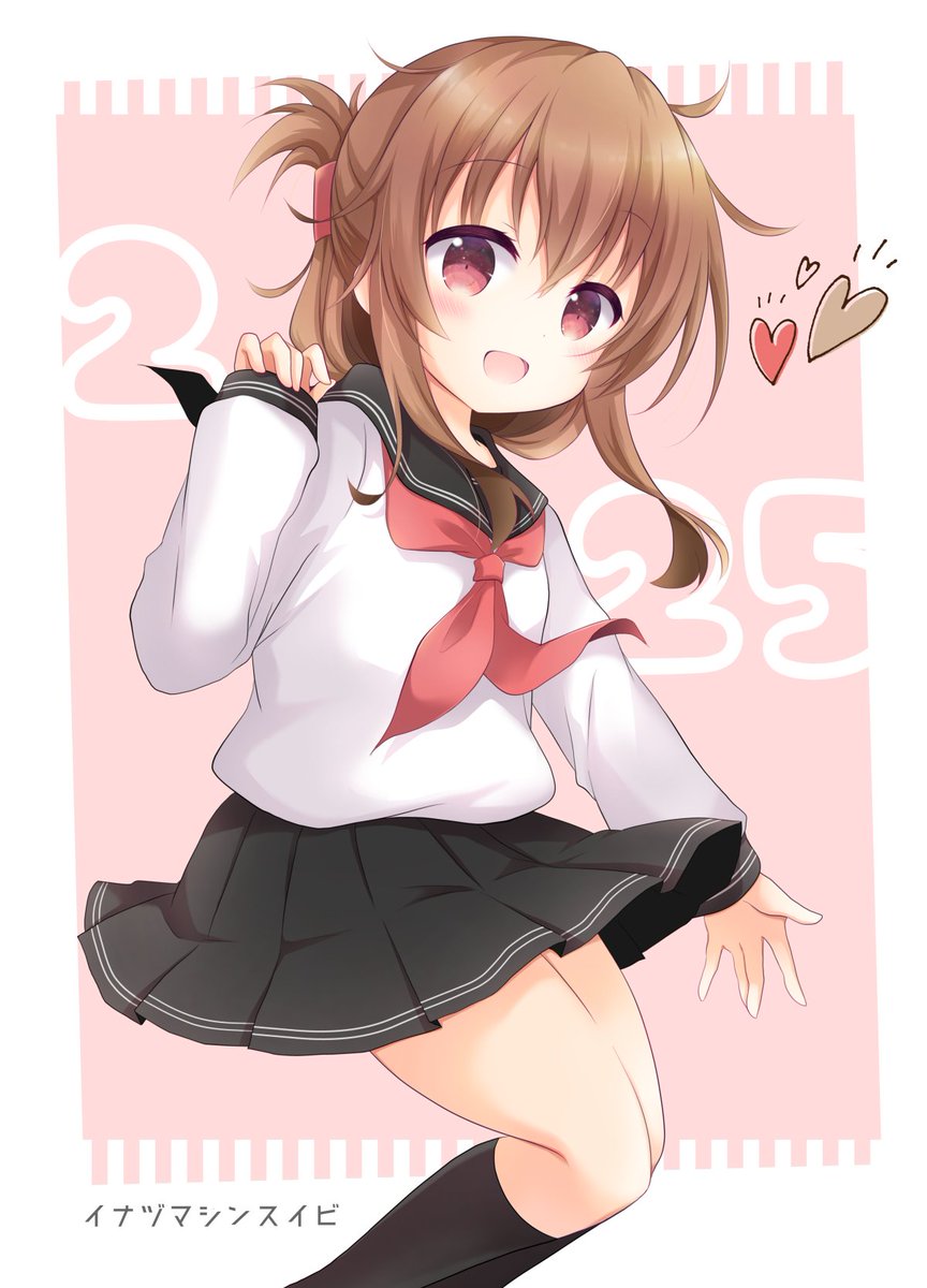 inazuma (kancolle) 1girl solo school uniform brown hair serafuku skirt folded ponytail  illustration images