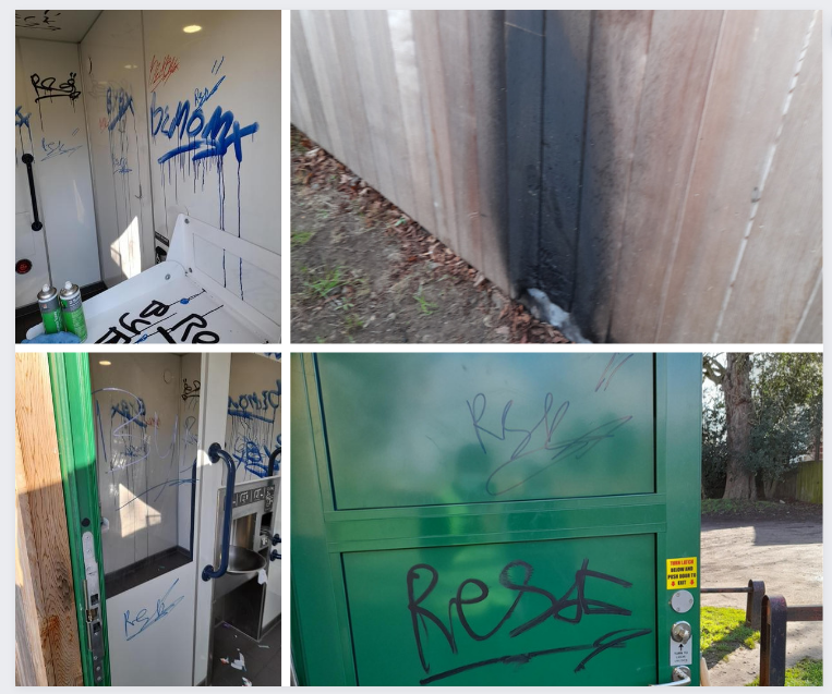 ElmbridgeBC's tweet photo. The public loos at Hersham Rec are at are risk of closure due to regular vandalism, fire setting and threats to our cleaning contractor. Anti social behaviour can be reported to Surrey Police on 101 or on their social media.  @Crimestoppers @elmbridgebeat https://t.co/Qdjc10j2Nl