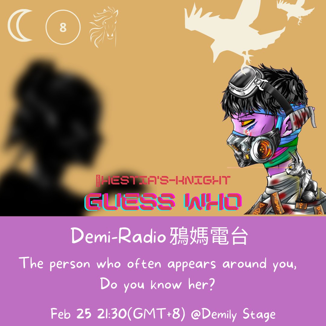 DemihumanNft's tweet photo. Tonight's Demi-Radio

The person who often appears around you, 
Do you know her?

Guess who &amp; Leave Your Discord ID below👇

First person answer correctly will receive 230XP after the event

📅: Feb 25 21:30(GMT+8)

Location: Demily Stage

Event link 🔗: https://t.co/tgZByqEyyT https://t.co/zMdvpW6X4D