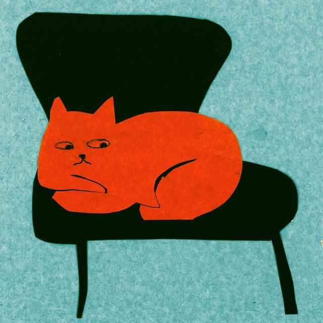 Collage, cat and colour using origami paper. #illustration #kidlit #CatsOfTwitter #Illustrator #picturebooks #designchair #midcenturymodern