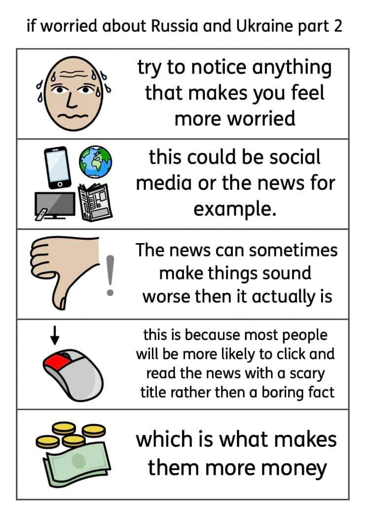 deStaffordSEN's tweet image. Lots of young people worry about whether the Russia/Ukraine situation will affect them. Here are some helpful visuals to support them @deStafford #supportanxiety #slcn #lookafteryourself