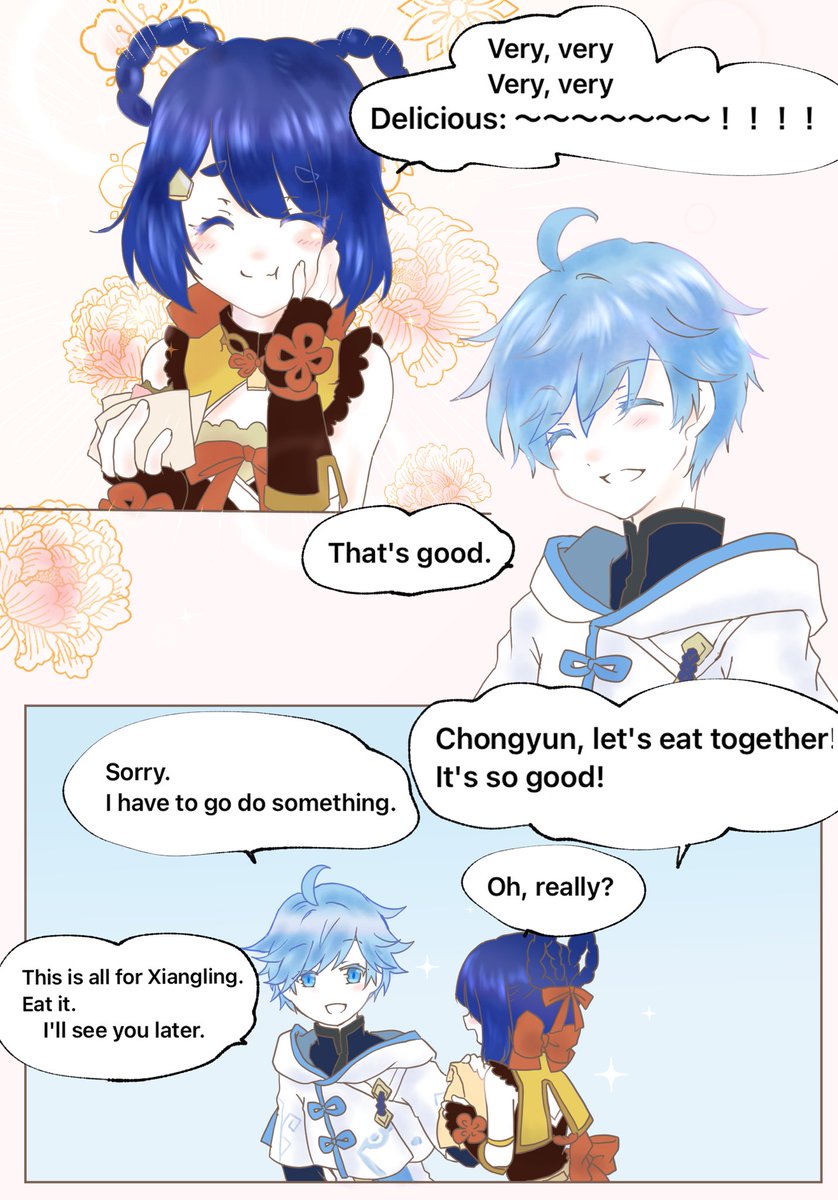 I've translated it.
Thanks for the translation app doc!

It's delicious when you eat with someone you love, but
But when I'm alone, I feel like it's not enough.

Such Xiangling is cute!
#chongling #重菱 https://t.co/jepry9ZgWL 