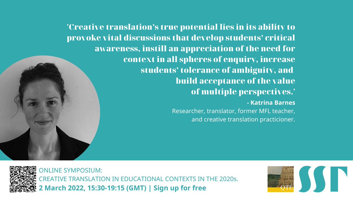 @k_b_translation will be speaking at our symposium on #CreativeTranslation in US-UK educational contexts as part of our panel on research-informed practice in the UK context. Learn more about our other panels and sign up for free: queens.ox.ac.uk/creative-trans… <a href="/StephenSpender/">Stephen Spender Trust</a>