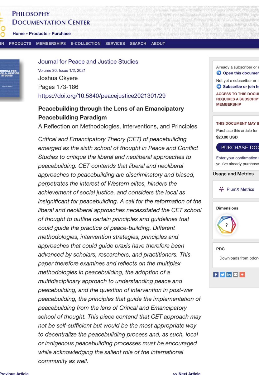 JoshuaOkyere6's tweet photo. My latest publication in the Journal for Peace and Justice Studies https://t.co/eK4BpBkmFb #IndigenousPeacebuilding #LocalInterventions. https://t.co/ZT05EojfG5