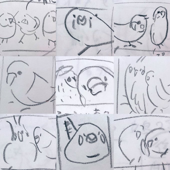本日も #小鳥ガーデン ありがとうございます。画像はオーダーイラストを描かせていただく際にご希望をお聞きしメモとして描くラフ絵たちです。ちょっと気に入ってます。 