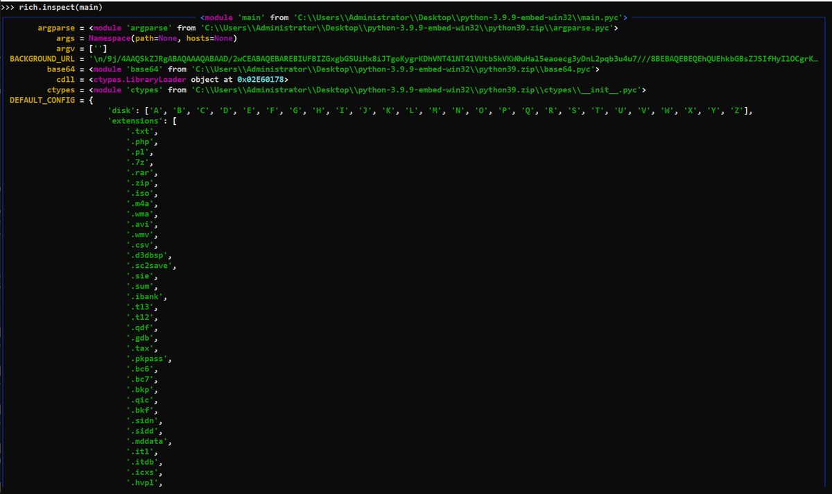 0xec_'s tweet photo. @struppigel It's possible to import main in a Python 3.9 REPL and have a look around, inspecting the objects. https://t.co/G2UBPFyn4a