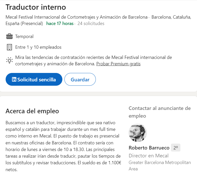 RGR on X: OFERTA DE #TRADUCCIÓN AUDIOVISUAL #TAV: «Buscamos a un traductor,  imprescindible que sea nativo español y catalán para trabajar durante un  mes full time como interno en Mecal». Más