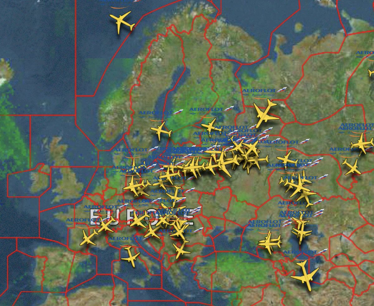 AlexInAir's tweet photo. The impact would be significant. Just take a glance at the number of Aeroflot jets in European airspace right now… https://t.co/3b0oWIlunr