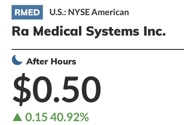 $RMED with a 40% pump afterhours yesterday… 🤫

Will you buy low, or fomo in at $3+ just like you did with $CEI, $DWAC, $BBIG, $TISI, $SOPA, $GME, $AMC, $SHIB, $DOGE and the list goes on..

Dont repeat mistakes, RMED will pump so hard 🤑🚀