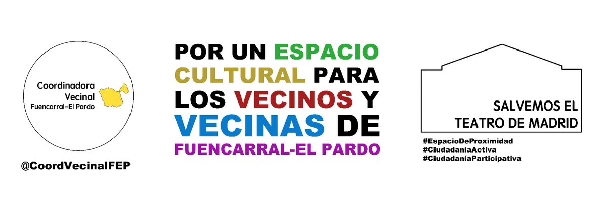 No olvides que este domingo 27 de febrero nos vemos en #FuencarralElPardo para demandar un #TeatroDeMadrid para los vecinos y vecinas del distrito. Un espacio cultural de proximidad y gestionado por el Área de Cultura municipal o una entidad del sector. #Participa #AlzaLaVoz