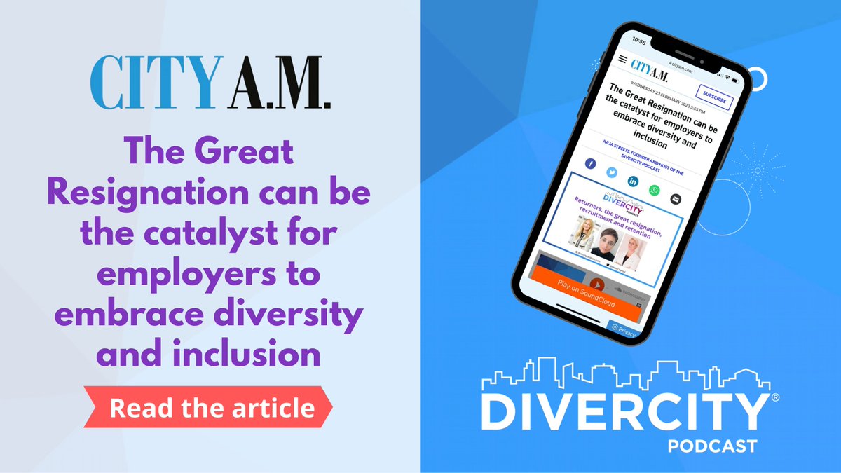 divercitypod's tweet photo. Is “The #GreatResignation” a looming threat to businesses or an opportunity to improve #recruitment standards &amp; practices? In the latest #DiverCityPod blog for @CityAm we explore how business can support #Returners to become leaders, mentors &amp; allies. https://t.co/4nuD6Ugbi2 https://t.co/SB9ooGnTXJ
