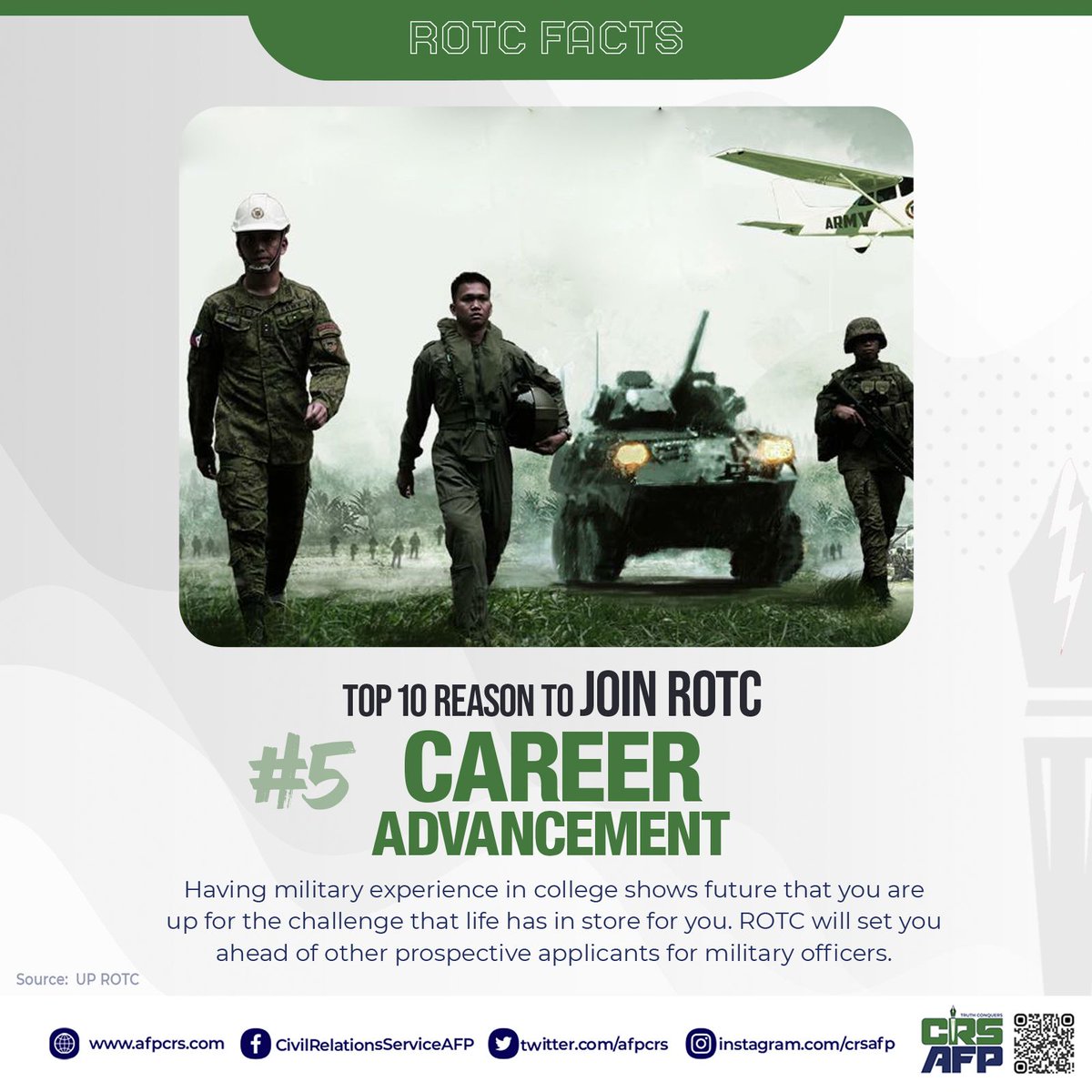 AFPCRS's tweet photo. Being an officer in the military, shows that you are already more mature, organized and experienced than the majority of the population. #SupportROTC #ROTC #AFPyoucanTRUST #EDSAPeoplePower | https://t.co/5VV3ni3IAg https://t.co/n9uciccAdf