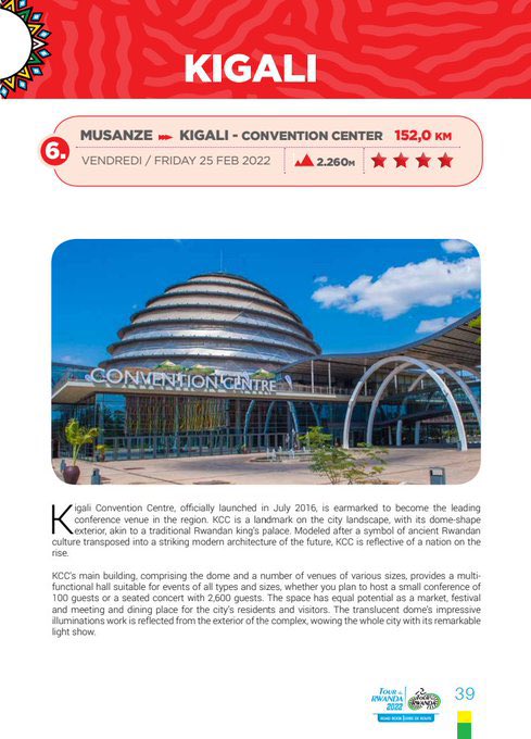 CentrikaRw's tweet photo. #TdRwanda22 Stage 6 of 152 Km, here we come!

Departing point is @MusanzeDistrict
 
◀️ Gicumbi 

Finishing point🏁: Kigali Convention Center.
@tour_du_Rwanda 

#CentrikaRW #OfficialSponsorTDR https://t.co/SEd2z3nJ2n