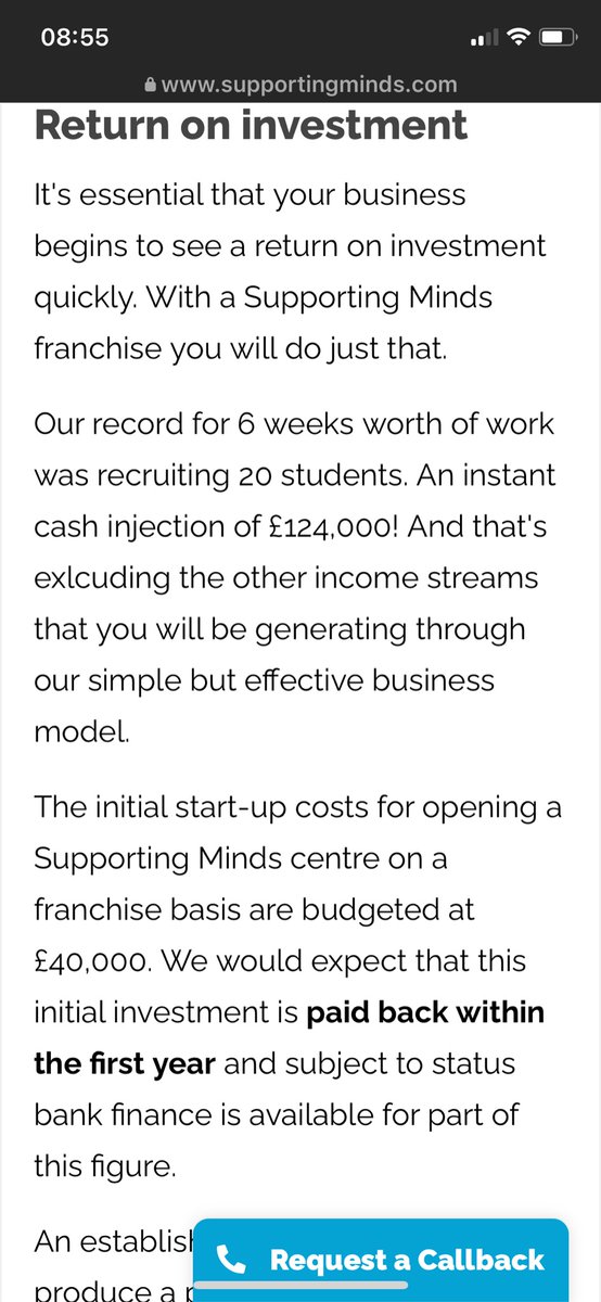 masmaithleat's tweet photo. One of the most egregious examples I’ve seen of profiting from unpaid trainee therapist labour — this counselling organisation offers franchising. They explain how much profit you can anticipate annually once established. 150K suggested as reasonable expectation. https://t.co/7FPGXG6yA9
