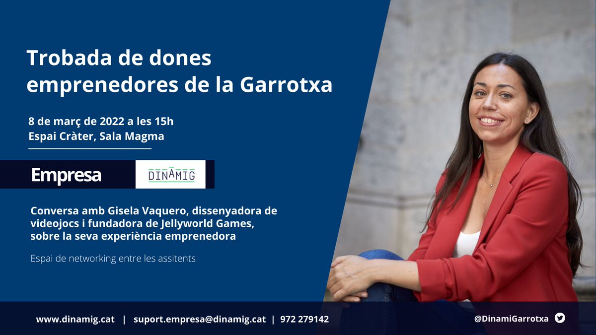 DinamiGarrotxa's tweet photo. #Empresa |➡️ Aquest 8 de març, no et pots perdre la trobada de #donesemprenedores de la #Garrotxa a l'#EspaiCràter, amb la @giselavaquero 

✍️Inscripcions trucant al 972 279142 o enviant mail a suport.empresa@dinamig.cat
➡️Més info a https://t.co/bIc8Dw4EPa

#WomenInGames #8M https://t.co/VvRcnfFSMb
