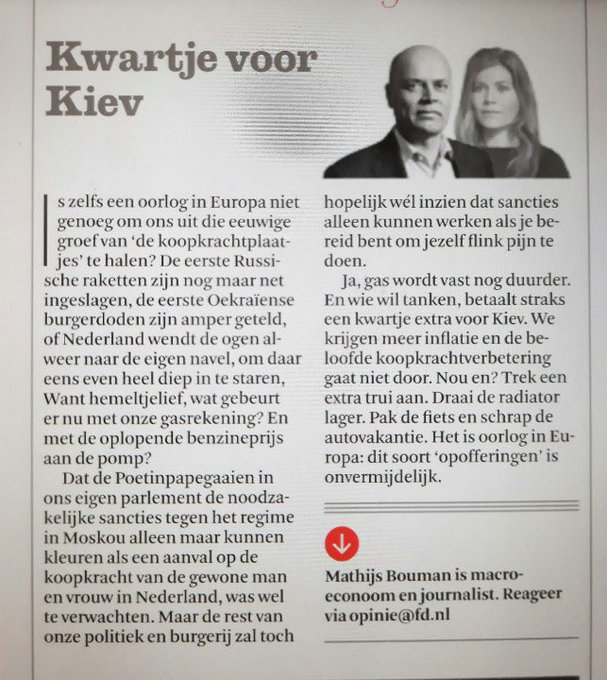 Wat een goede column. Trek een trui aan en sta naast de burgers van Oekraïne