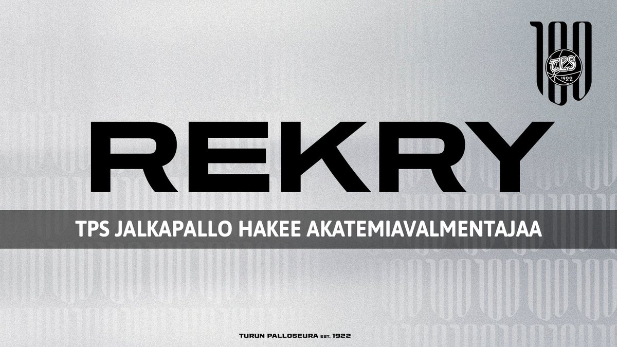 ⚫⚪ REKRY
TPS Jalkapallo hakee AKATEMIAVALMENTAJAA TPS U23 -reservijoukkueeseen. Hakuaika päättyy 7.3.2022.

Katso tarkemmat tiedot työpaikasta TPS:n kotisivuilta: fc.tps.fi/fi/uutiset/tps… 

#FCTPS #rekry