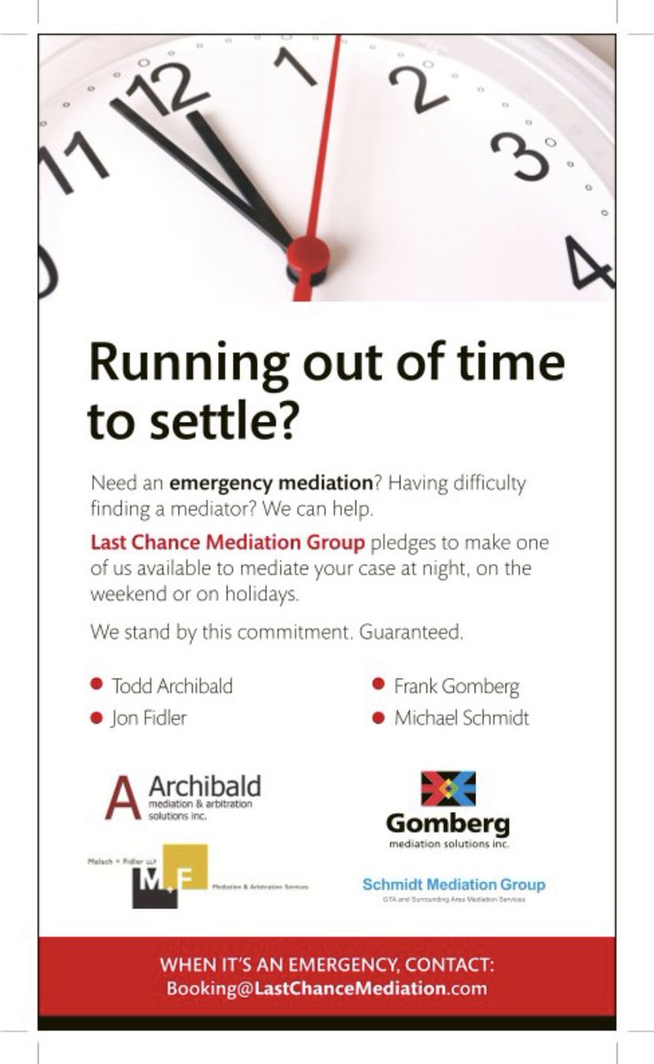 MalachFidlerLLP's tweet photo. Mediation emergency? 🤯Running out of time to settle? How about giving Last Chance Mediation Group a try? With mediators available nights, weekends &amp;holidays Last Chance Mediation Group can help you put out the fire! 
#mediation #mediator #alternativedisputeresolution #lawtwitter https://t.co/S9RDSMYRt9
