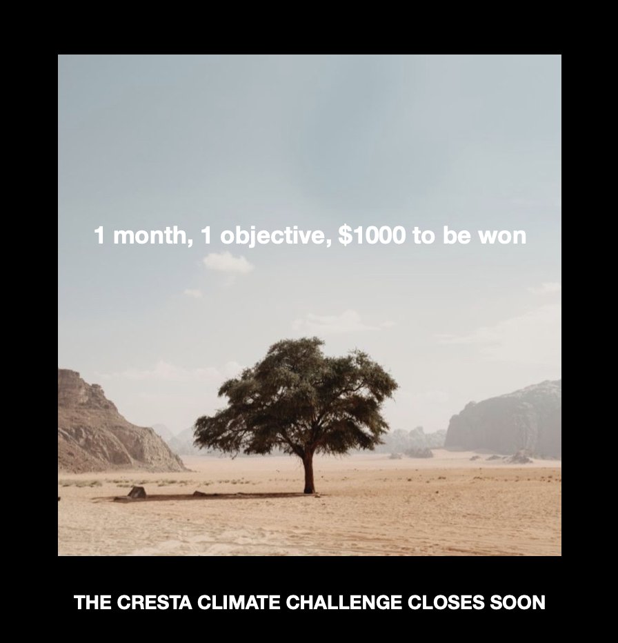 CrestaAwards's tweet photo. YOUNG CREATIVES AND STUDENTS
Enter our Climate Challenge now. There are no entry fees. Just worldwide recognition and a first prize of $1000 to be won.
Check out the full details now at https://t.co/1GVKHliON6.
#arabad #thestable #theinspiration https://t.co/eK5ElTsVeh