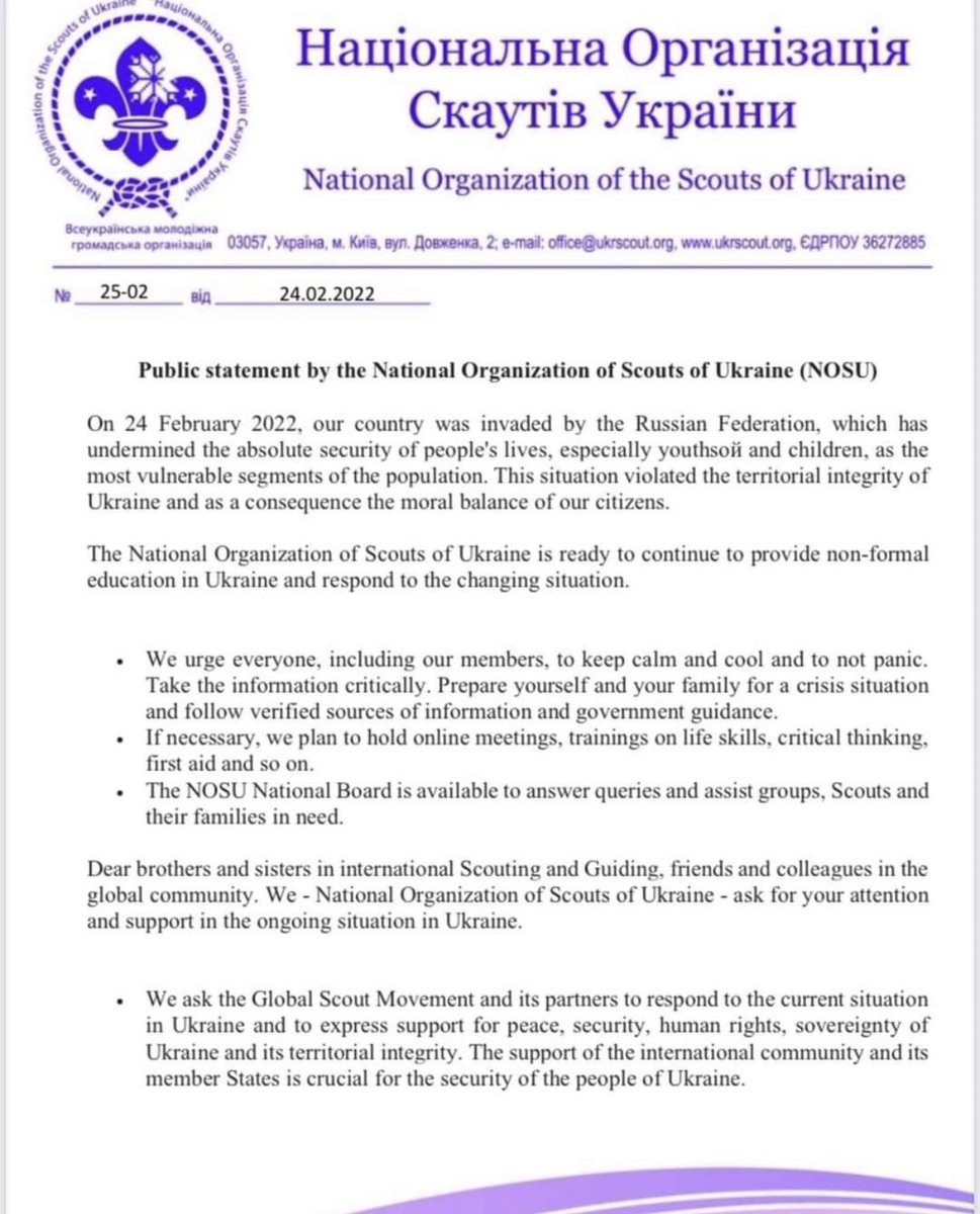 cturpie's tweet photo. The incredible leadership of NOSU in #Ukraine are asking for our help in their hour of need.⚜️🇺🇦

A @worldscouting appeal has been launched to provide urgent grassroots humanitarian support. If you can, please join me in supporting this #Scout appeal:

https://t.co/lJfmhBrUA0 https://t.co/VeVGrc5HV9