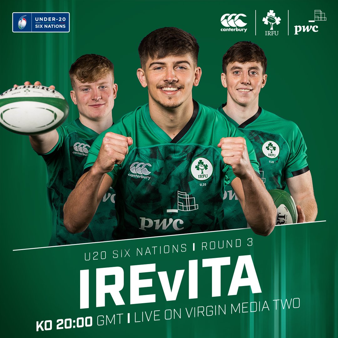 It's 𝐌𝐀𝐓𝐂𝐇 𝐃𝐀𝐘 for the Ireland U20s in Cork! 👊

Richie Murphy's side continue their #U20SixNations campaign against Italy at Musgrave Park. The match is live on Virgin Media Two/BBC iPlayer. 🟢

#FutureIsGreen | #IREvITA