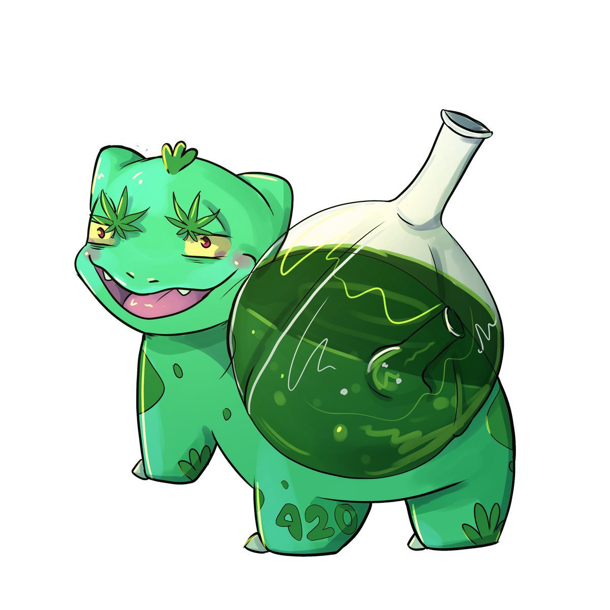 HotsauceOf's tweet photo. Bongasaur sketch and design by me completed by @KrissyMischie be honest who would buy this as a sticker? #Stickers #bongasaur #Bulbasaur #Pokemon #weedart #tokemon #weedsmokers https://t.co/3donRdCSH1