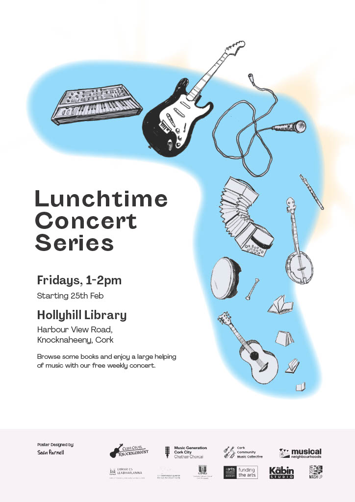 MusicalNeighbo's tweet photo. All are welcome to attend our Lunchtime Concert Series every Friday from 1-2pm in Hollyhill Library🎶

This lovely mix of genres, styles &amp; characters is all thanks to @artscouncil_ie @corkcitycouncil @corkcitylibrary supported by @CreativeTradit1 @thekabinstudio @MusicMashUpCork https://t.co/9Ld4NhfpI6