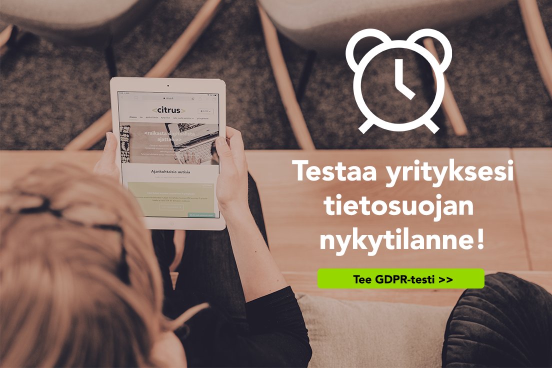 citrusfi's tweet photo. Tiedätkö, miltä osin tietosuoja-asianne ovat kunnossa? Tee tämä testi, niin saat tulokset heti käyttöön! 💡

Tutustu Citruksen GDPR-testiin: https://t.co/fN7b2C0An5

#tietosuoja #gdpr #eugdpr #mygdpr #merkityksellistätekemistä https://t.co/auVM12Bt0E