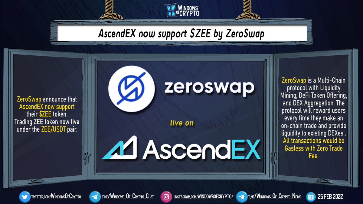 <a href="/ZeroSwapLabs/">ZeroSwap</a>  announce that <a href="/AscendEX_Global/">broken</a>  now support their $ZEE token. Trading $ZEE token now is live under the ZEE/USDT pair.

trade here : ascendex.com/en/cashtrade-s…

#AVAX