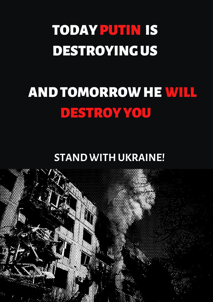 World! Today Putin is destroying us, and tomorrow he will destroy you

STAND WITH UKRAINE 
#StandWithUkraine #HelpUkraine #PutinIsHitler