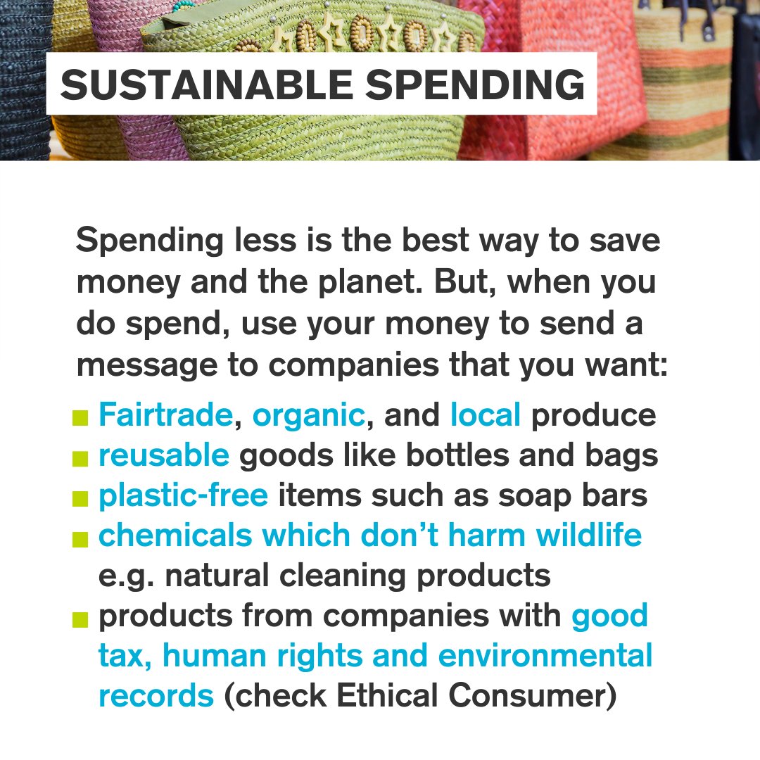 In a profit-driven world, use your money to advance the causes you believe in. Shop for:
🍇 Fairtrade, organic, local food
🛍️ Reusable bags and bottles
🧼 Plastic-free soap and shampoo bars
⚗️ Natural cleaning products
😊 Ethical companies: check @EC_magazine A-Z guides
#NSMW22