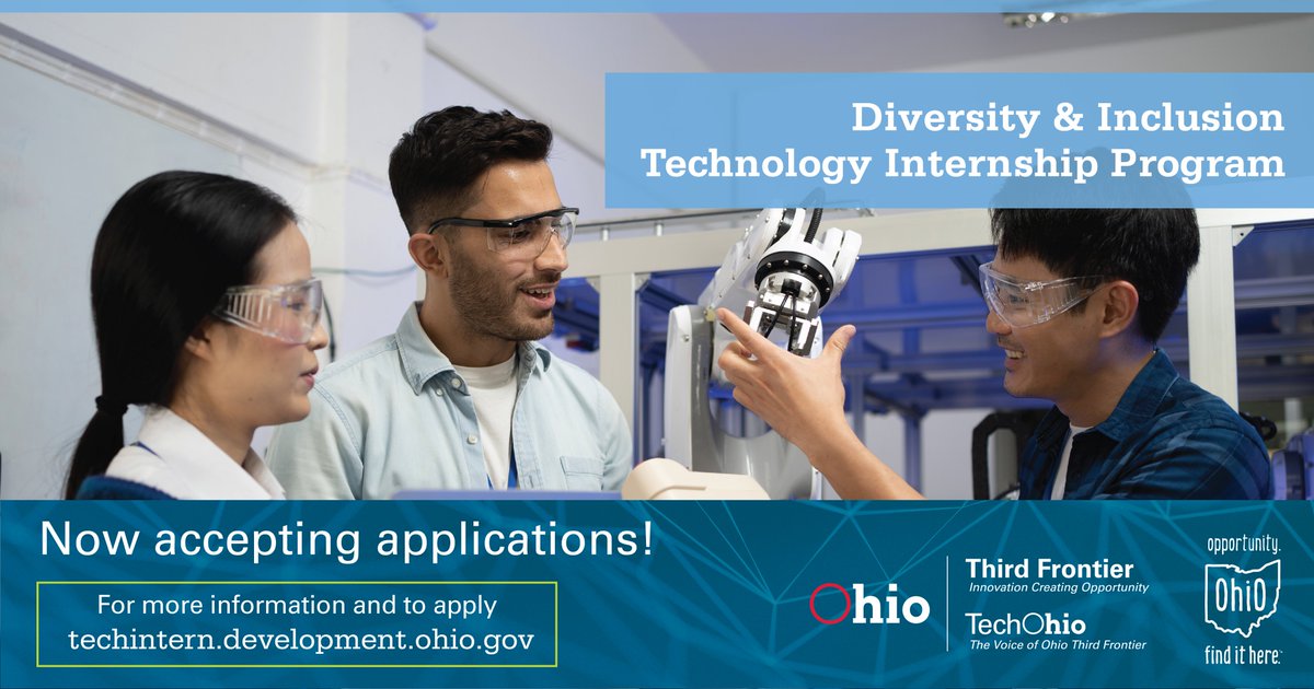OhioDevelopment's tweet image. The Diversity &amp;amp; Inclusion Technology Internship Program is now accepting applications for both students and companies! 👩‍💻👨‍💼🧑‍🔧
Learn more and apply at: TechIntern.Development.Ohio.Gov
#OhioSuccess #OhioWorks #TechOhio