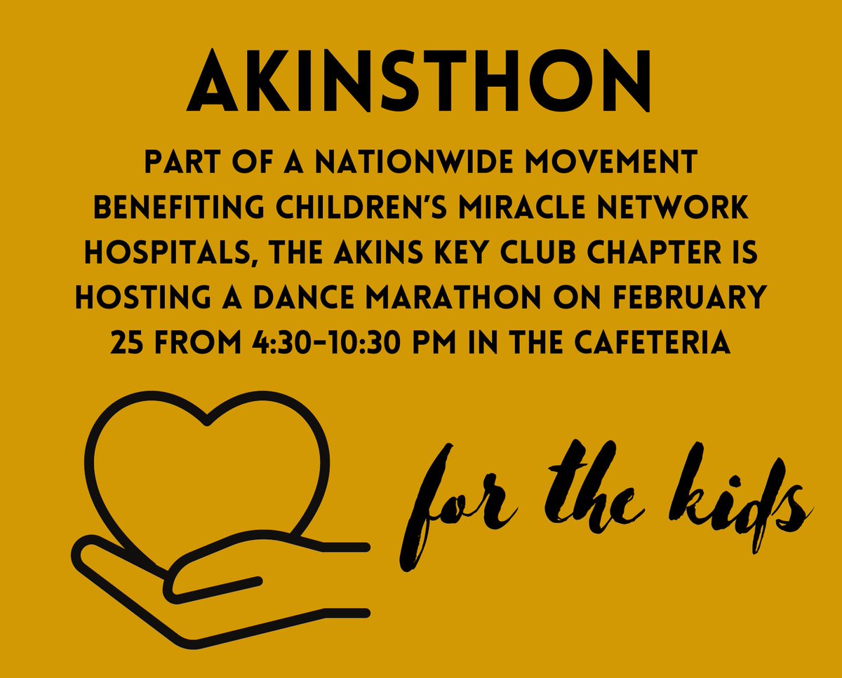 Come out to AkinsTHON tonight and help <a href="/AkinsHSKeyClub/">Akins Key Club</a> support Dell Children's Hospital from 4:30-10:30pm in the cafeteria. The $10 entry fee covers pizza, drinks, and prizes. All proceeds go to Dell Children's. You can earn 6 hours of community service!