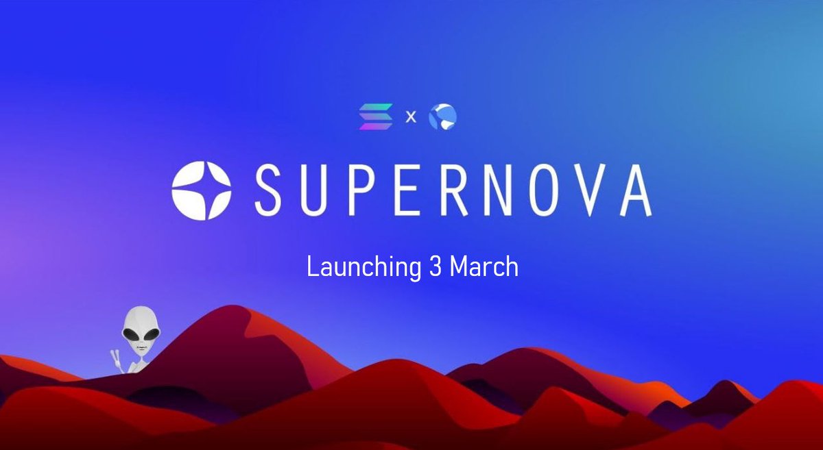SUP #LUNAtics #SUPerstars👽!

🗓3 March, Thursday

Supernova will launch our beta! Our first step towards boosting <a href="/terra_money/">Terra 🌍 Powered by LUNA 🌕</a> $UST adoption on <a href="/solana/">Solana</a> #solana 

About Supernova: medium.com/supernovafi/th…

👍RT if you ♥️ $UST $LUNA
