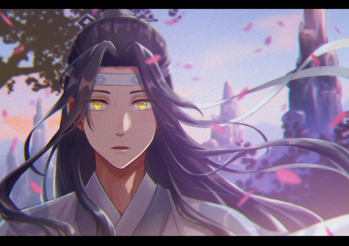 1boy male focus yellow eyes long hair solo headband letterboxed  illustration images