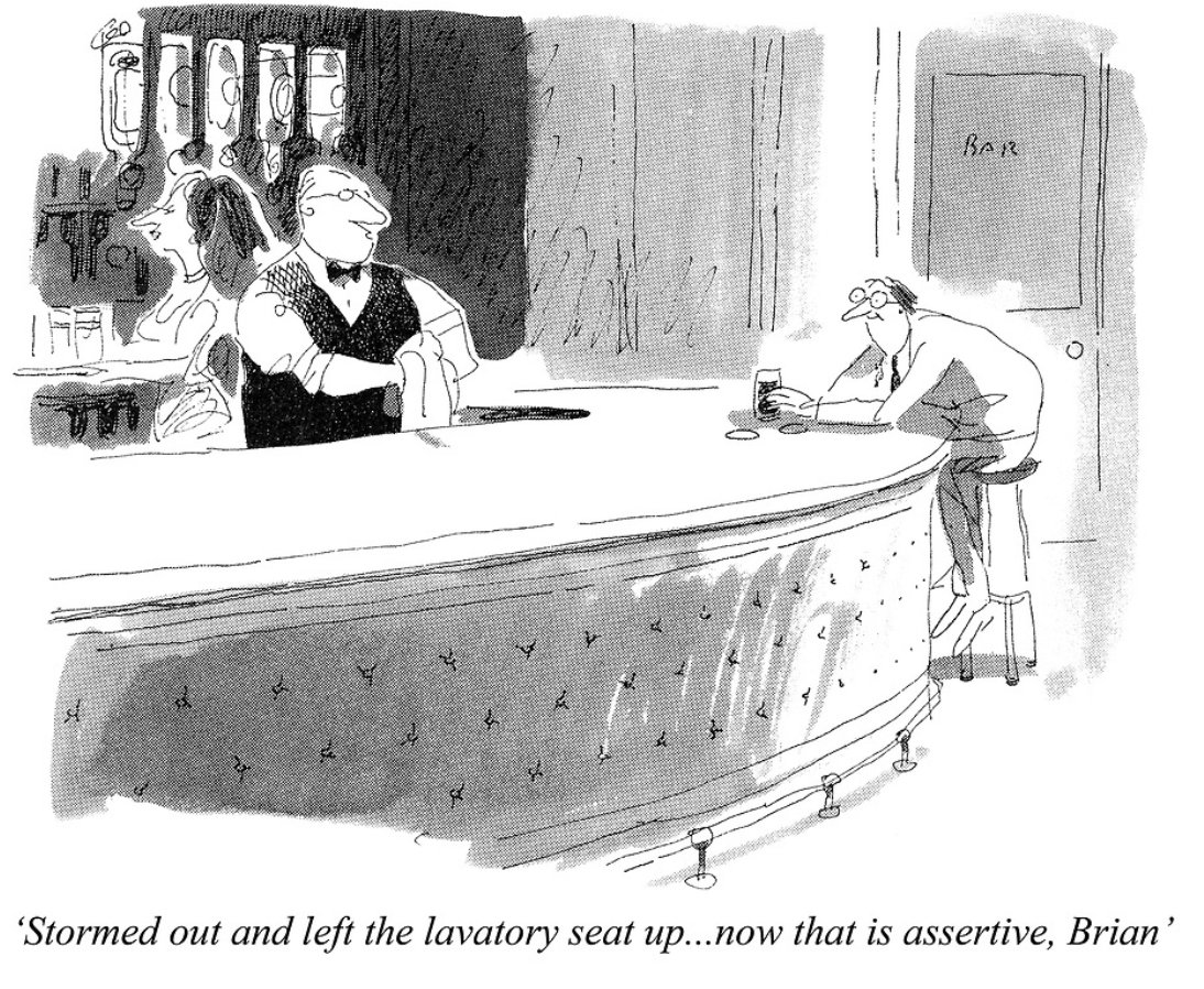 PunchCartoons's tweet photo. 'Stormed out and left the lavatory seat up...now that is assertive, Brian'

Order your prints: https://t.co/E4joII1ohB

#punchmagazine #punchcartoons #illustration #drawing #art #cartoonart #publishing #1990s #fleetstreet #MikeWilliams #toiletseat #haveapint https://t.co/oeNnA7iEI8