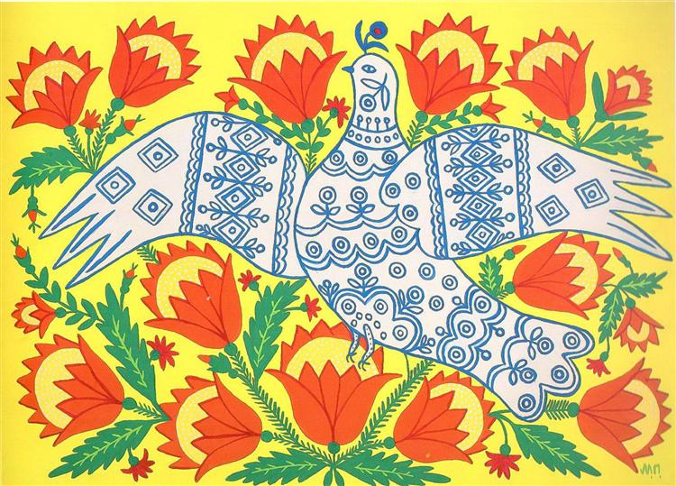 ruth_millington's tweet photo. 'A Dove Has Spread Her Wings and Asks for Peace' (1982) by Maria Primachenko. When Picasso saw her work in Paris in 1936 he said: “I bow down before the artistic miracle of this brilliant Ukrainian.” One year later, he painted his own 'Dove of Peace' 🕊️ https://t.co/wJLcLzGeqs