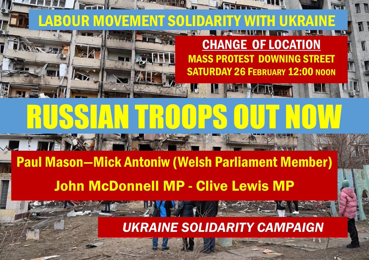 LOCATION OF LONDON DEMO TOMORROW MOVED - now Downing Street (SW1A 2AA), 12 noon, Saturday 26 February This is so we can unite two demos that were organised and demonstrate all together Speakers include @johnmcdonnellMP @labourlewis @paulmasonnews @MickAntoniw1 Please retweet