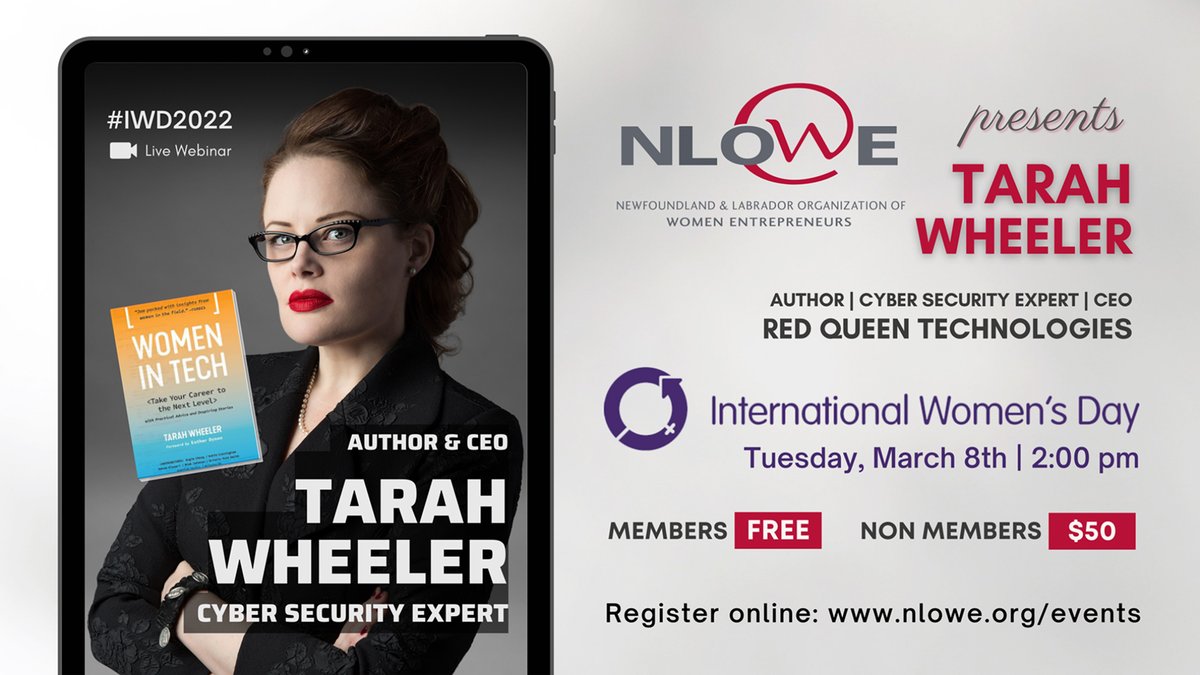 NLOWE presents best-selling author #TarahWheeler 
Women In Tech: Take Your Career to The Next Level With Practical Advice And Inspiring Stories 

Meet <a href="/tarah/">Tarah M. Wheeler</a> 08 MARCH at 2 pm. Click here for full details: nlowe.org/international-…
 #womenintech #IWD2022 #BreakTheBias