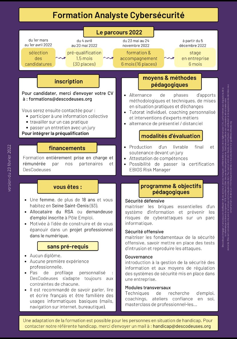 MaunaTraikia's tweet photo. #cybersecurite #plainecommune continuons ensemble à faire du #numerique des opportunités pour toutes et tous #descodeuses un des premiers lauréats de l’ @arc_innov lance la 1ere promotion formation analystes Cybersecurite 💯 %au feminin @DesCodeuses toutes les infos c’est par 👇 https://t.co/QGYUuW6S2R